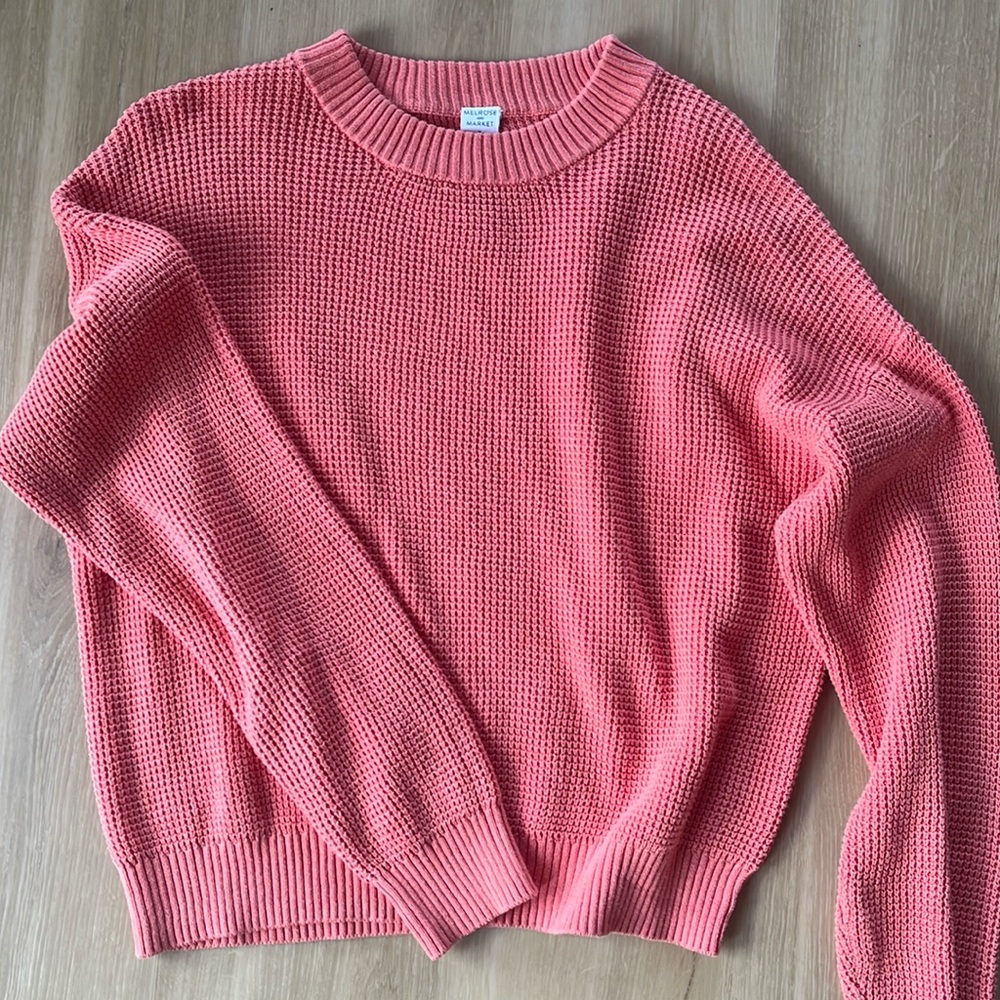 Coral waffle sweater